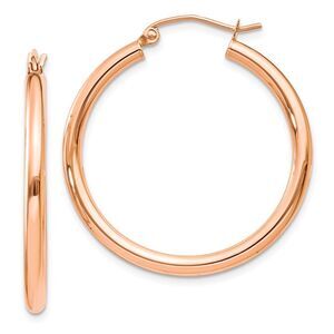 2.5mm, 14k Rose Gold Polished Round Hoop Earrings, 30mm (1 1/8 Inch)